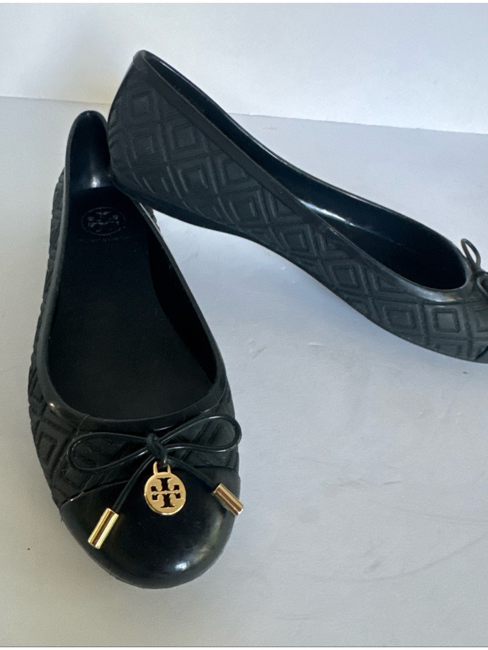 TORY BURCH 'Jelly' Logo Ballet Flats US 7 Dark Navy Blue Gold